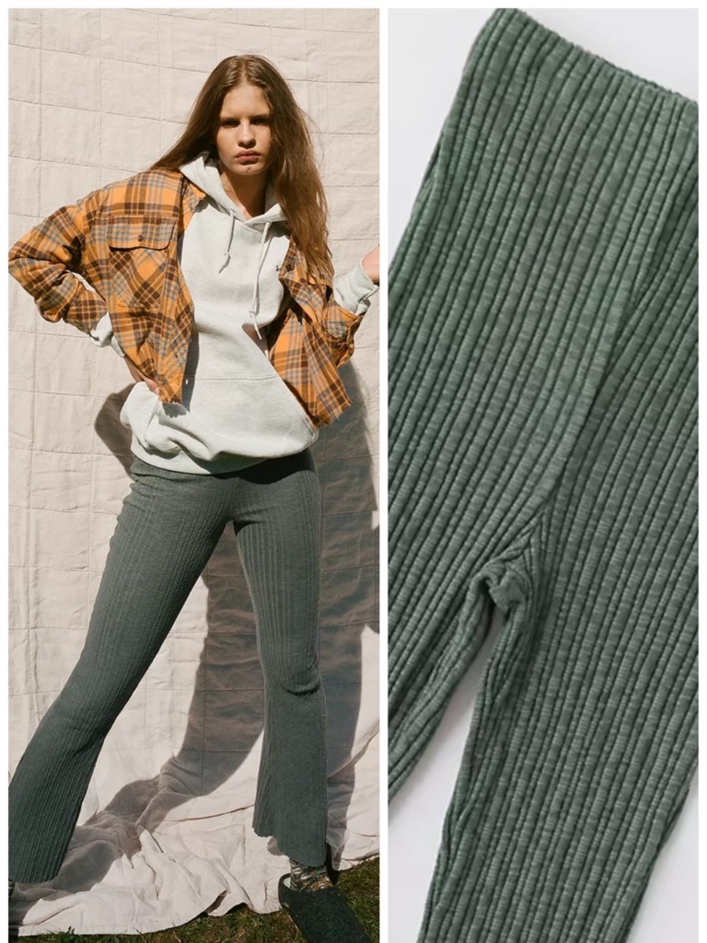 Urban Outfitters Rosie Rib High-Waisted Flare Pant In Olive Green Size S EUC